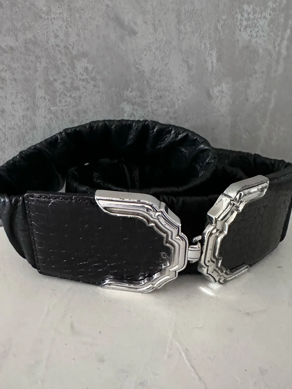 Brighton B60243 Black Croc Embossed Leather Wide Elastic Waist Corset Belt 38